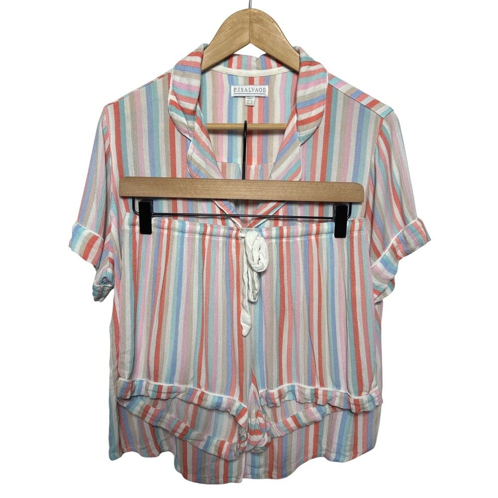 PJ Salvage Pastel Multi-Stripe Short Sleeve Pajama Romper